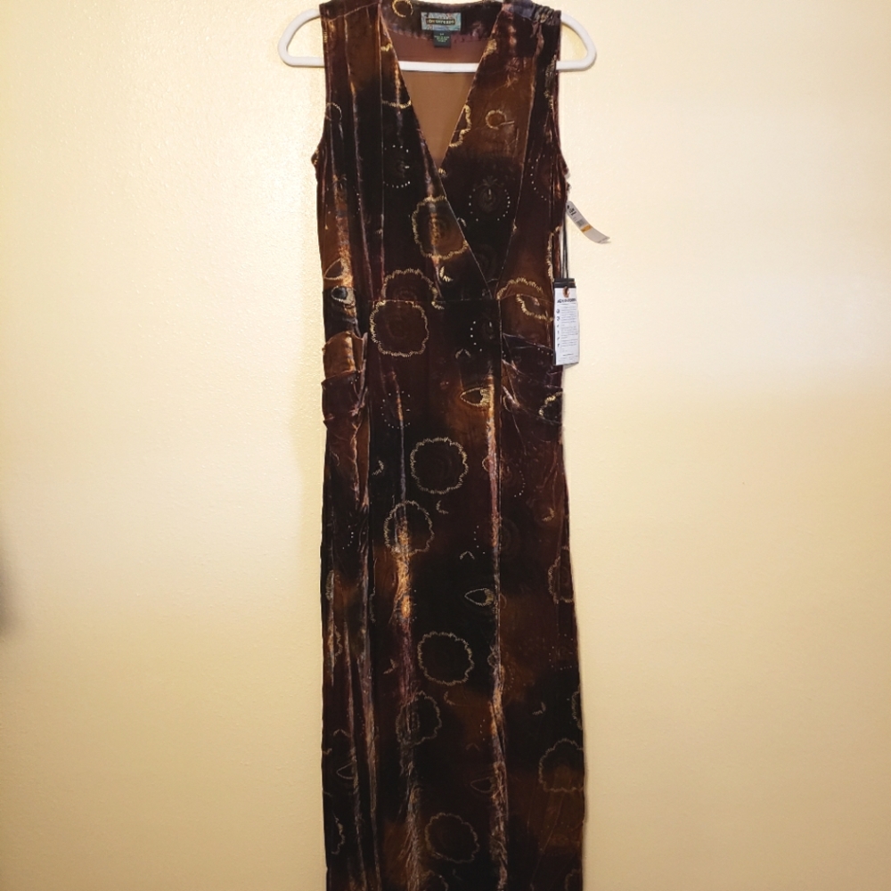 NWT 2OH THREADS & 2 OLD HIPPIES DRESS SOFT SILK RAYLON EARTHY BROWN GOLD BLUE SM